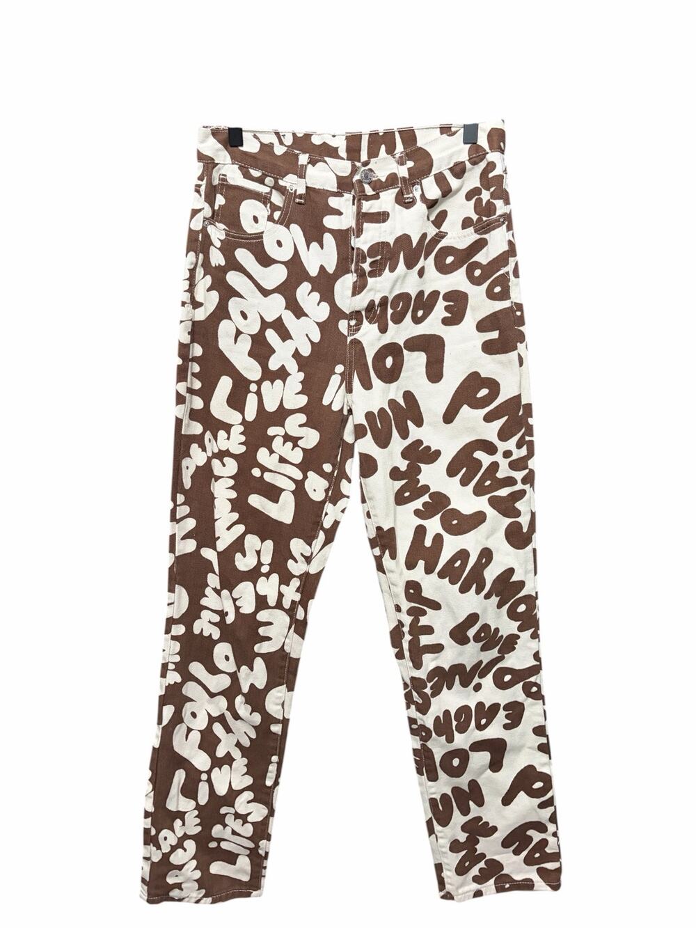 Pacific Sunwear Dad Jeans Size 27 Brown Cream Graphic Print Button Fly Y2K